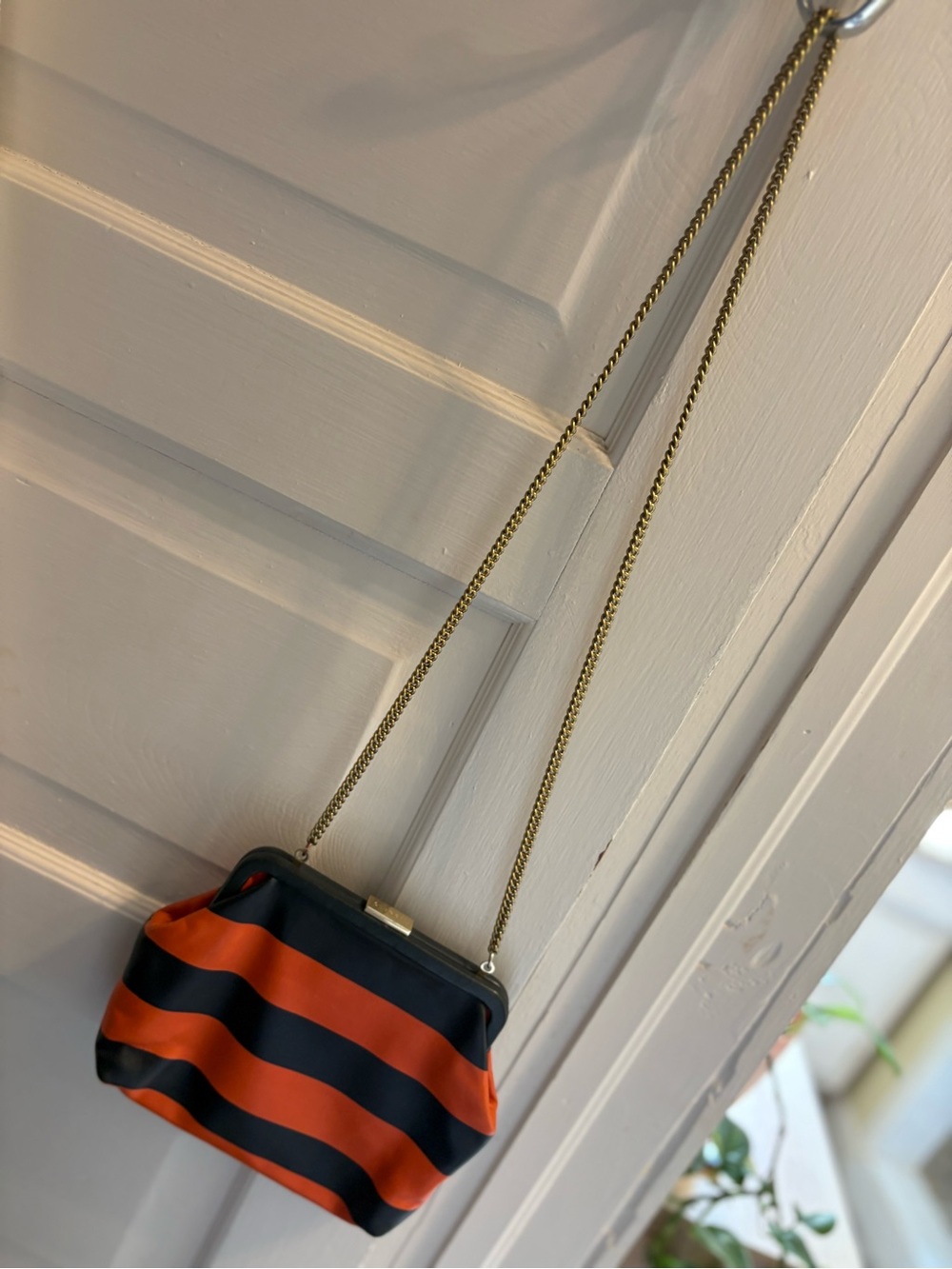 RARE Clare V Flore—Italian Leather in Navy and Orange Stripe - Picture 10 of 10